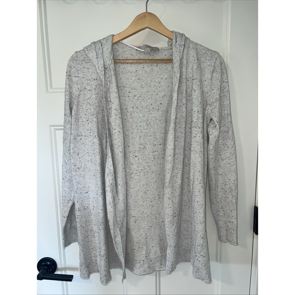Ann Taylor LOFT Womens Open Front Hoodie Cardigan‎ Sweater Flecked Dot XS Gray